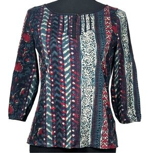 Lauren Ralph Lauren Red and Blue Fitted Graphic Blouse, Size Extra Small